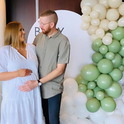 Image of Jobkoo Sage Green Balloons, 30 Pcs 12 Inch Eucalyptus Olive Vintage Green Helium Latex Balloons for Birthday Boho Baby Shower Wedding Party Decorations