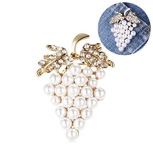 GLOA Brooch Pin, Elegant Women Faux Pearl Rhinestone Grapes Brooch Pin Dress Scarf Accessory