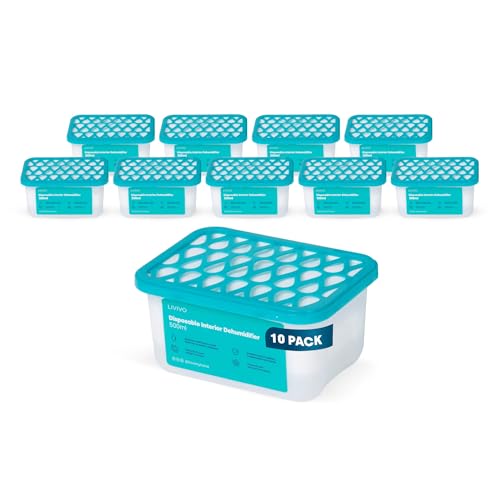 LIVIVO 500ml Disposable Dehumidifiers - 10 Pack Moisture Absorber & Damp Trap for Damp, Mould and Condensation - Ideal for Home, Kitchen, Wardrobe, Caravan, Garage and Bathroom