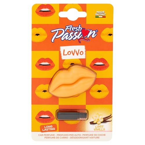 Fresh Passion Lovvo, Profumatore Auto, Fragranza Candy Vanilla, Profumazione Fresca e Delicata, Design Italiano, Simpatico e Allegro, Born in the U.S.A., Confezione da 1 Pezzo