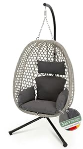 EaseAir® Hängesessel mit Gestell für Outdoor & Indoor – Ganzjähriger Loungesessel mit Sommer-/Winter-Wendebezug, bis 150 kg belastbar, inklusive robuster Abdeckplane, faltbar, Grau