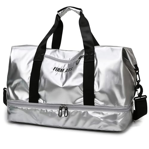 LEcylankEr Sporttasche Herren Damen Reisetasche Groß mit Schuhfach Wasserdichter Gym Bag mit Nassfach Sporttaschen Groß für Training Geschäftsreisen Shopping Fitness(Silber)