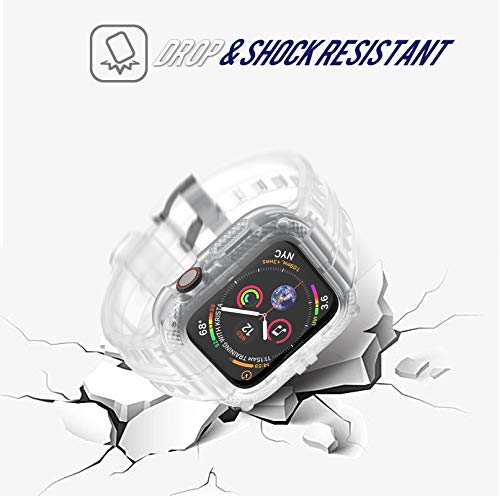 T-ENGINE Case with Band Compatible with Apple Watch 44mm Series 4 Series 6/5/SE, TPU Rugged Sports Band with Rasied Protection Case for Men/Women, Half Clear - Thumbnail 2