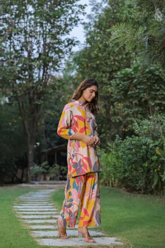 Image of Leriya Fashion Co-ord Set for Women Stylish Rayon | Kurta Sets for Woman | Kurtis | Short Kurti for Women | Dress For Woman | 3 /4 Sleeve Printed Ethnic Co Ord Set