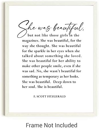Miniatura 5 de F. Scott Fitzgerald Quote Inspirational Wall Art Print - 11x14 UNFRAMED Black & White Decor. She Was Beautiful...