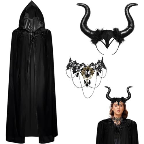Disfraz disfraz de diablo para mujer, disfraz de Halloween para mujer, tocado de cuernos de reina de Halloween, collar de encaje gótico negro, disfraz para cosplay, mascarada, brujas de Halloween