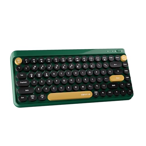 FCPLU x UBOTIE Wireless Bluetooth TKL Keyboard with 84 Retro Round Keycaps, Typewriter-Style, for PC/Mac/Tablets(Dark-Green Colorful)