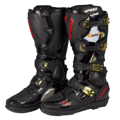 Atmungsaktive Reitstiefel (40–45), Motorrad-Reitstiefel, Rutschfeste Straßenrennschuhe Für Den Außenbereich, Ganzjahres-Offroad-Motorradstiefel,Black-42