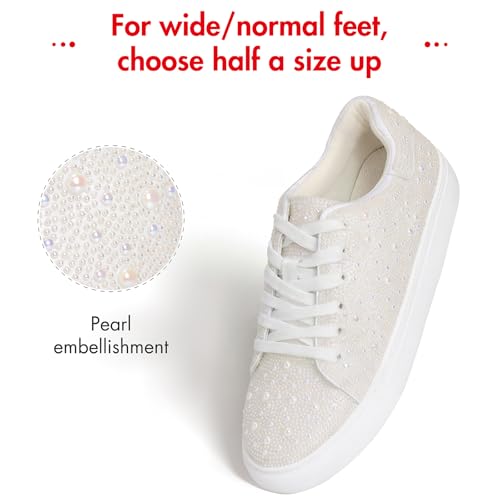 Image of Suokdil Sparkle Rhinestone Sneakers for Women - Bling Fashion Bedazzled Platform Tennis Shoes - White Glitter Sequin Wedding and Party Shoe