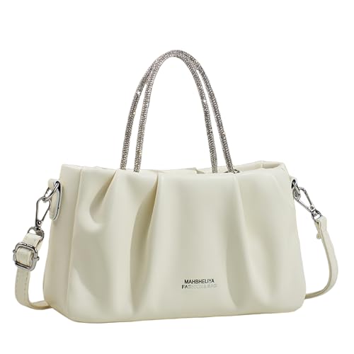 Bolsa Feminina Nuvem Detalhes Plissados - Bolsa Quadrada Transversal para Mão ou Ombro (Branco)