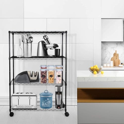Image of Simple Deluxe Heavy Duty 4-Tier Storage Shelving Unit, 35.83 inch W x 13.98 inch D x 55.91 inch H, 1000 Lbs Loading Capacity, Black