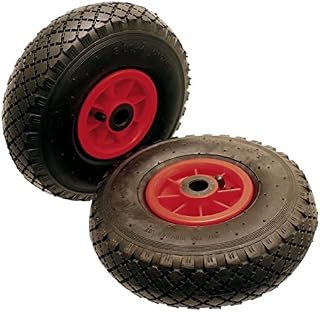 A Pair of 10 inch Pneumatic Wheels Size 3.00-4 300-4 300x4 (260 x 85) Needle Roller Bearing to Suit a 20mm Axle Shaft. Suitable for Trolleys, Sack Barrows, Jockey Wheels Carts and Wagons.