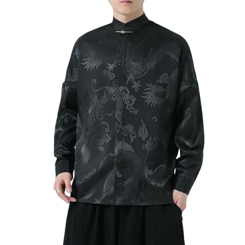 Chemise en jacquard homme ample col mandarin pour effacer l'inconfort