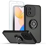 QUIETIP Case Compatible Honor X5 with Screen Protector,TPU + Hard PC Shockproof Magnetic Ring Car Mount Holder Bumper Cover,Black