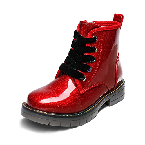 DREAM PAIRS Girls Boys Glitter Ankle Boots Side Zipper Combat Shoes with Lace Up for Toddler/Little Kid/Big Kid