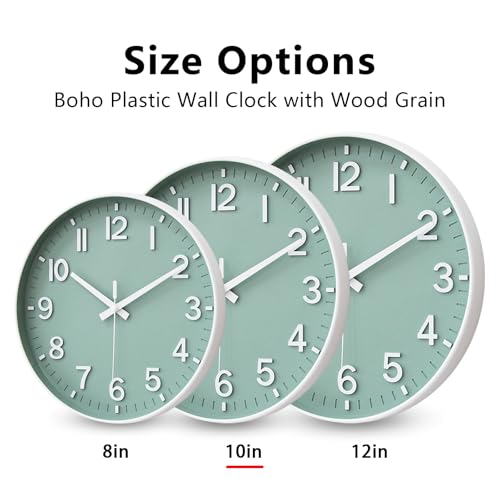 Image of HZDHCLH Wall Clocks Battery Operated,Wall Clock Green,10 inch Wall Clock Silent Non Ticking Modern 3D Numbers for Kitchen Bedroom Living Room Office Classroom Decor