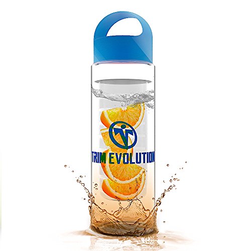 Trim Evolution Fruit Infusion Water Bottle For Use With Fruits, Vegetables & Herbs, Premium Non-Toxic Plastic, Leak-Proof, Shatter-Proof & Dishwasher-Safe, Affordable & Reusable (Blue)