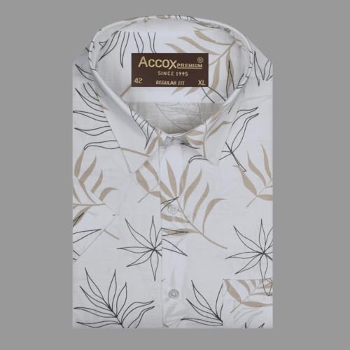 Image of ACCOX Men's Breathable Cotton Linen Half Sleeves Printed Regular Fit Formal Shirt (GCR554)