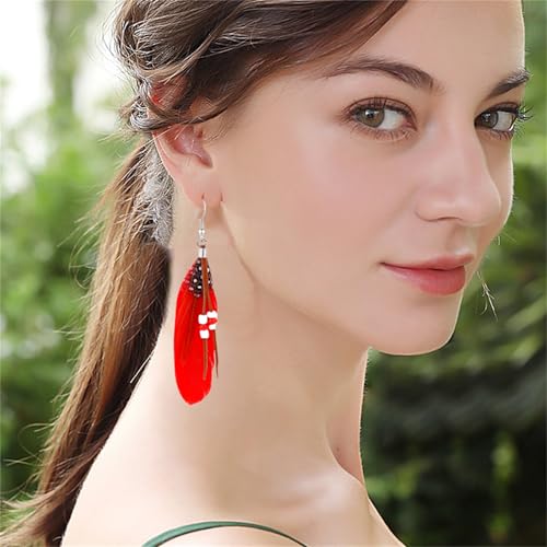 Feather Earrings for Women Vintage Bohemian Earrings Long Drop Dangle Earrings Feather Tassel Mesh Pendant Earrings Boho Fashion Personalized Flowing Lightweight Earrings Statement Unique Feather Earrings Handmade Jewelry3