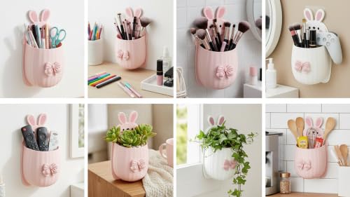 Image of Cute Rabbit Wall Mounted Toothbrush Holder | Self Adhesive Bathroom Organizer for Toothbrush, Toothpaste, Comb & Makeup Brushes | Bathroom Accessories for Kids & Home (4 REBIT HODER)