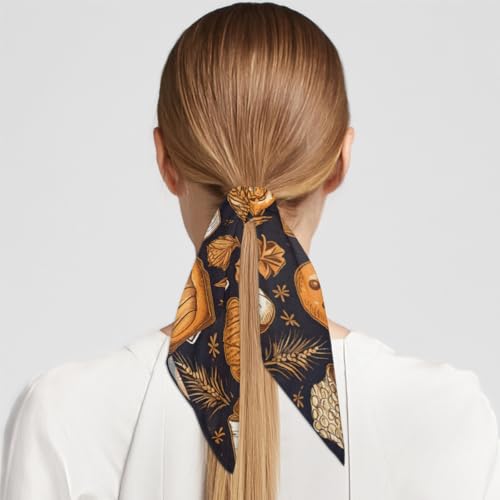 Silky Scarf 23.6" Fashion Neckerchief Purse Scarf Printed Hair Scarf for Women Girls (Wheat Bread)4
