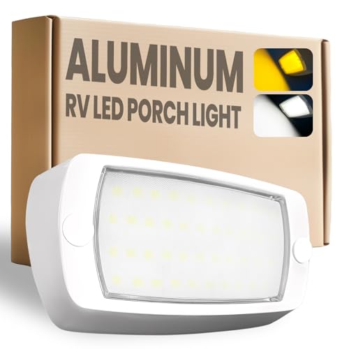 Terapaton Aluminum RV Exterior Porch Light with Dual-Color Switchable Amber & White 10V-30V IP67 Waterproof RV Floodlight for Outdoor RVs Campers 5th Wheels Motorhome l SUV Truck