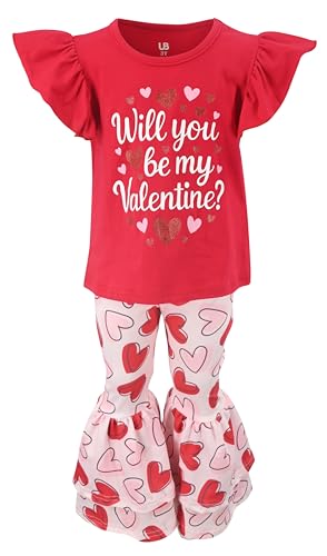 Image of Unique Baby 2 Piece Girls Double Bell Bottom Leggings Outfit with Short Sleeved Shirt Kid and Toddler Clothes Set