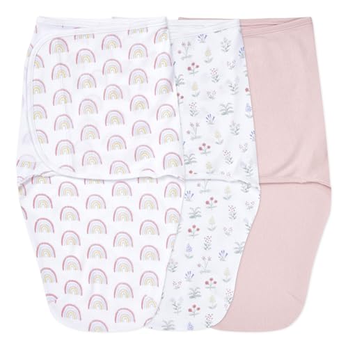 Image of aden + anais Easy Swaddle Wrap, Newborn Wearable Swaddle Blanket, Adjustable Fasteners, 100% Cotton, 3 Pack, 0-3 Months, Spring Flower