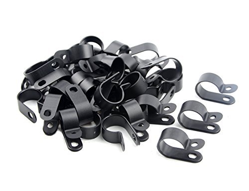 TOVOT TOVOT 100 PCS R-type Clip Cable Clamp 5/8 Inch (16 mm) Black Nylon Screw Wire Clips Fasteners Tubing Clips for Wire Management