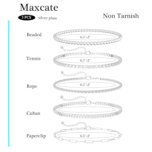 5PCS Silver Bracelets for Women Trendy Non Tarnish Silver Plated Rope Paperclip Cuban Tennis Beaded Link Chain Bracelet Stack Bracelet Set Silver Jewelry for Women Accessories Gifts3