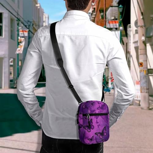 Personalized Small Crossbody Bag Water Resistant Messenger Bags Mini Purple Butterfly Printing SlingBag For Men Women4