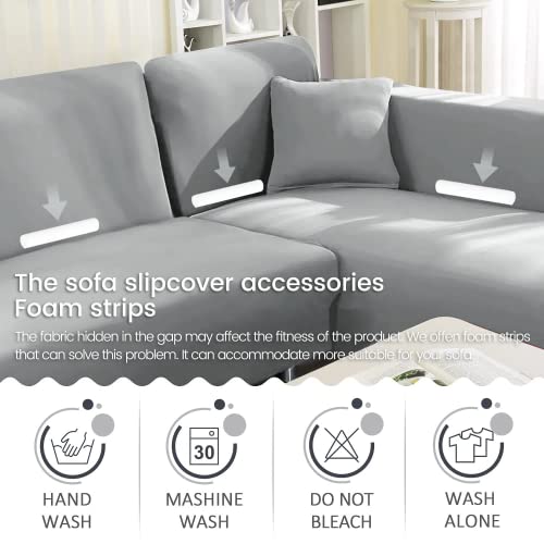 ShowyLive Sofa Überzug Couch Überzug 2er Set für Ecksofa L-Form Sofabezug 2 Sitzer+3 Sitzer, mit 2 Stück Kissenbezug, Hellgrau