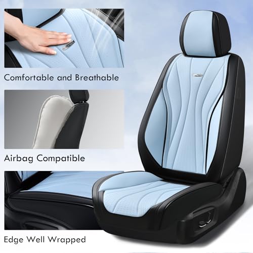 Image of Coverado Front Seat Covers, 2 Pack Waterproof Seat Cover for Cars, Premium Leather Seat Covers, Front Seat Car Seat Protectors, Driver Car Seat Cushions Universal Fit for Most Vehicles (Black&Blue)
