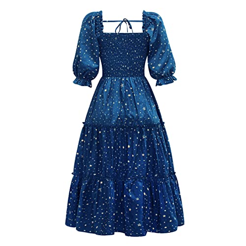 Sister Amy Women's Boho Floral Print Square Neck Beach Party Flowy Ruffle Midi Dress2