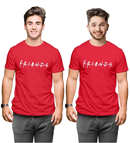 Image of Hangout Hub Friends Printed Round Neck Half Sleeves Tshirts-Set of 2-Men Cotton Regular Fit T Shirts-Family Matching Twinning Tshirts