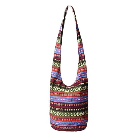 WITERY Large Hobo Sling bag For Women - Handmade Ethnic Canvas Cloth Crossbody Bags with Zip Closure, Ladies Everyday Small Hippie Purse Sling Tote Travel Purse Shoulder Bag Cover