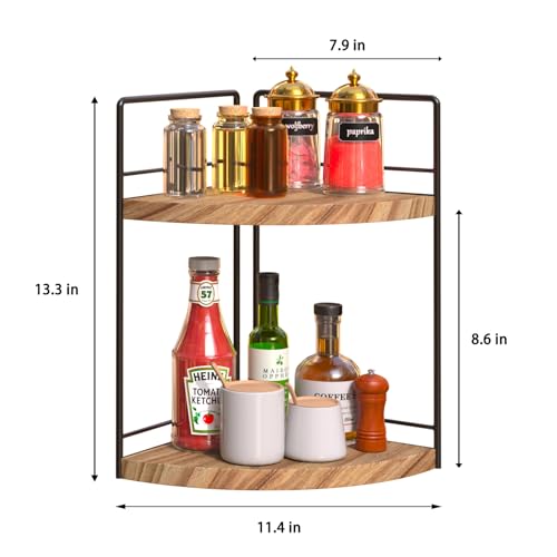 Image of 2 Tier Bathroom Counter Organizer,Bathroom Countertop Organizer, Wood Vanity Organizer Corner Shelf,Makeup Tray for Perfume Skincare Bedroom Kitchen Corner (2 Tier,Yellow)