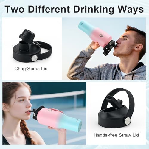 Image of RAYMYLO 40 oz Insulated Water Bottle with Straw fit in Car Cup Holder, Triple Wall Vacuum Stainless Steel(Cold 48 hrs, Hot 24 hrs), Leakproof & Non-BPA, Hydro Travel Flask with Straw and Spout Lid