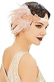 BABEYOND 1920s Flapper Headpiece Roaring 20s Great Gatsby Headband Vintage Feather Headband 1920s Flapper Gatsby Hair Accessories (Champagne)