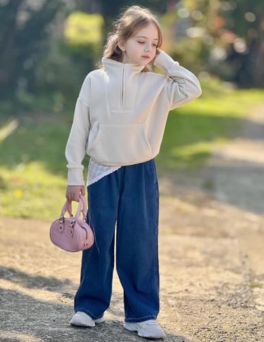 Image of Arshiner Girls Half Zip Sweatshirt Fleece Quarter Zip Pullover Sweatshirts | Fall Fashion Clothes for Teen Girls with Thumb Hole for 5-16 Years