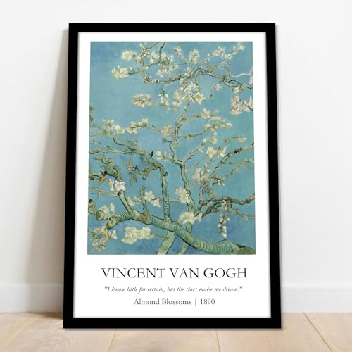 Image of Waltractive Vincent Van Gogh Paintings Framed Poster with Beautiful Quotes - Available in 33x22 and 48x33 CM - Classic Art Poster with sleek Black Frame - Elegant Home and Office Decor (Almond Blossoms, 9x13 Inch, Framed)