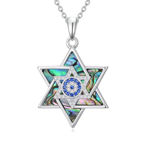 Abalone Star of David Necklace for Women 925 Sterling Silver Magen David Necklace Chai/Cross/Evil Eye Pendant Star of David Jewelry Christmas Gifts
