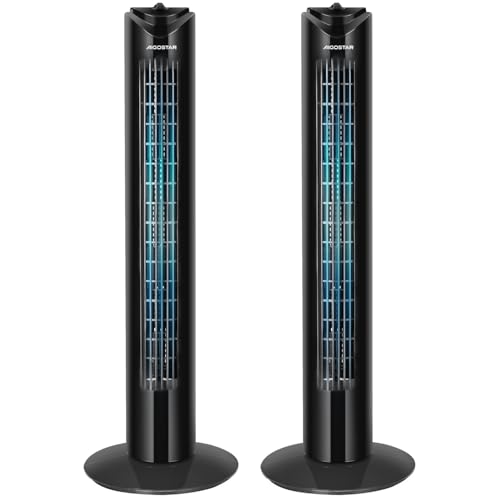 Aigostar Ventilador de Torre, Silencioso, 3 Velocidades, Oscilación de 85º, Temporizador 120 min, 82 cm de Alto, Diseño Compacto, Fácil Instalación, Ventilador de Pie Portátil 45W, Negro, 2 Unidades