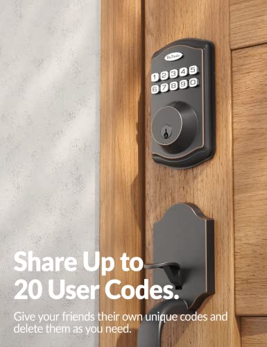 Keypad Door Lock With Handle, Hutools Keyless Entry Deadbolt, Front Door Lock Set For Left And Right Hand Doors, Auto Lock, 20 User Codes, Easy To Install, Oil Rubbed Bronze #TOP3