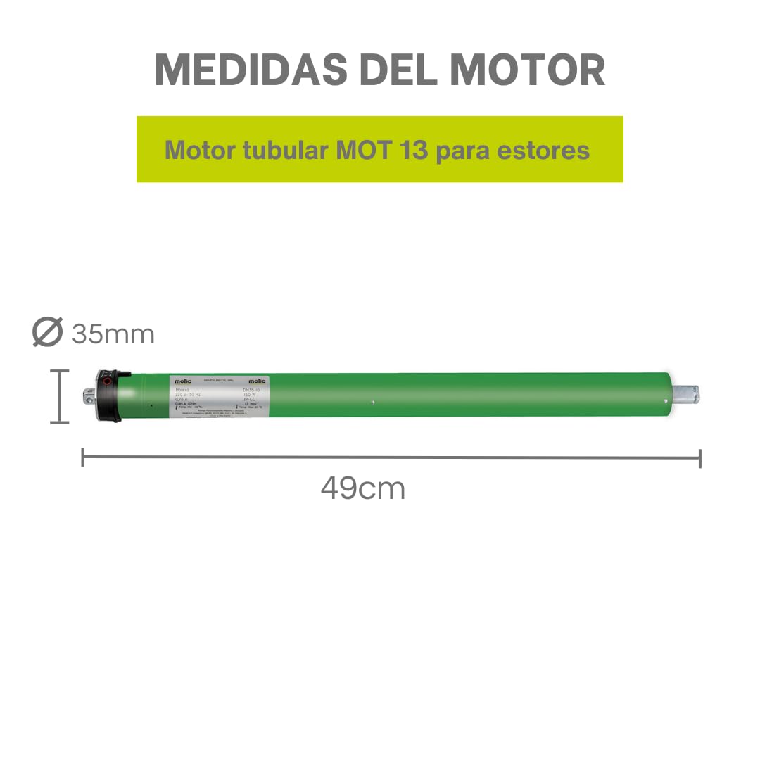 MOTIC - Mot 13 - Motor para estores enrollables, tubo octogonal de 40 mm para persianas y estores, Motores para automatizar estores, persiana electrica interior. Hasta 30 KG