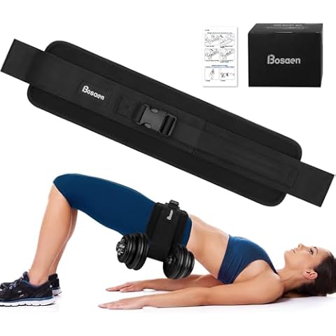 Bosaen Hip Thrust Belt, Dumbbell Belt with 6.5mm Thick Non-slip Padding for Safety & Relieve Pressure, Booty Belt with Stronger Load-Bearing, Easy to Use with Dumbbells, Kettlebells or Plates Cover