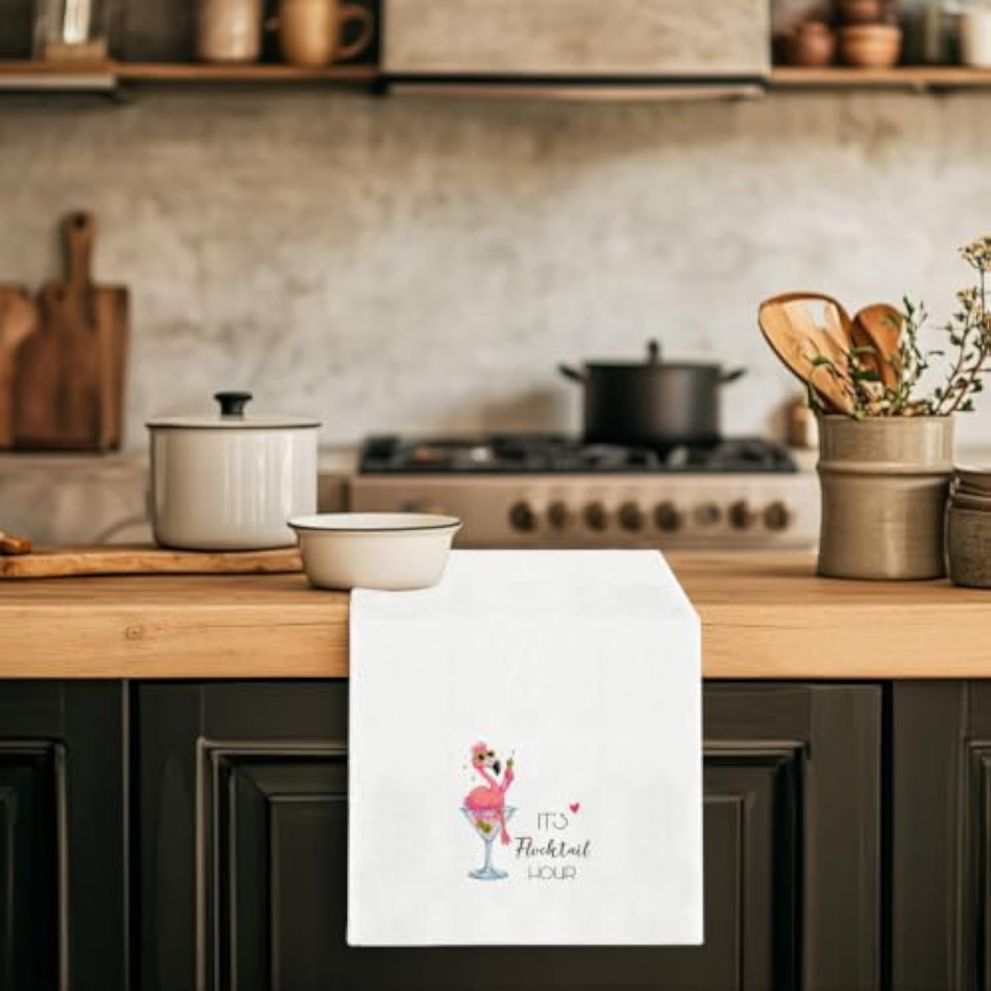 Martini Flamingo Kitchen Towels, Funny Cocktail Hand Towels Gift