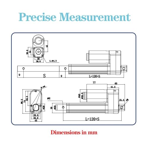 Actuador lineal 2500N 12V 24V con carrera de 300mm 4