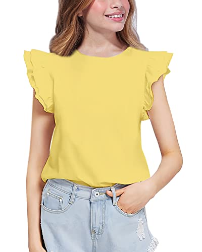 Image of Kilymosy Girls White Shirt Short Sleeve Summer Casual Flutter Tops Tee Blouse 5-14 Years
