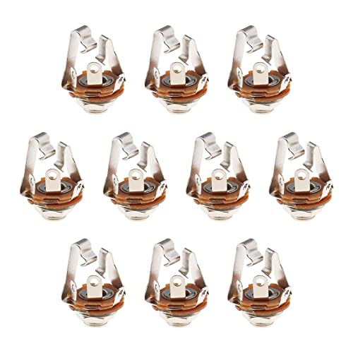 OTOTEC 10 UNIDS 6.35 Mm (1/4 Pulgada) Conector Jack Hembra TRS Estéreo con Arandela Y Tuerca Tipo de Soldadura para Audio Guitarras Eléctricas Altavoces Interruptor de Pie Bajo Guardabarros